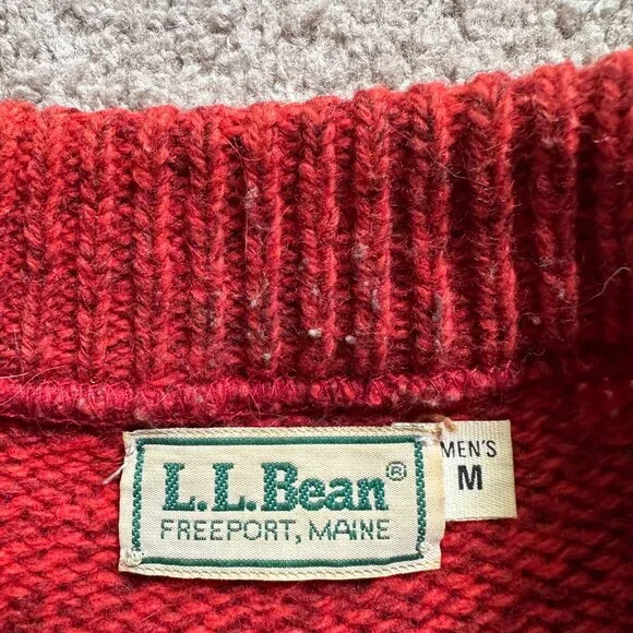 LL Bean Sweater Mens Medium Crewneck Vtg Wool Pullover Long Sleeve Red